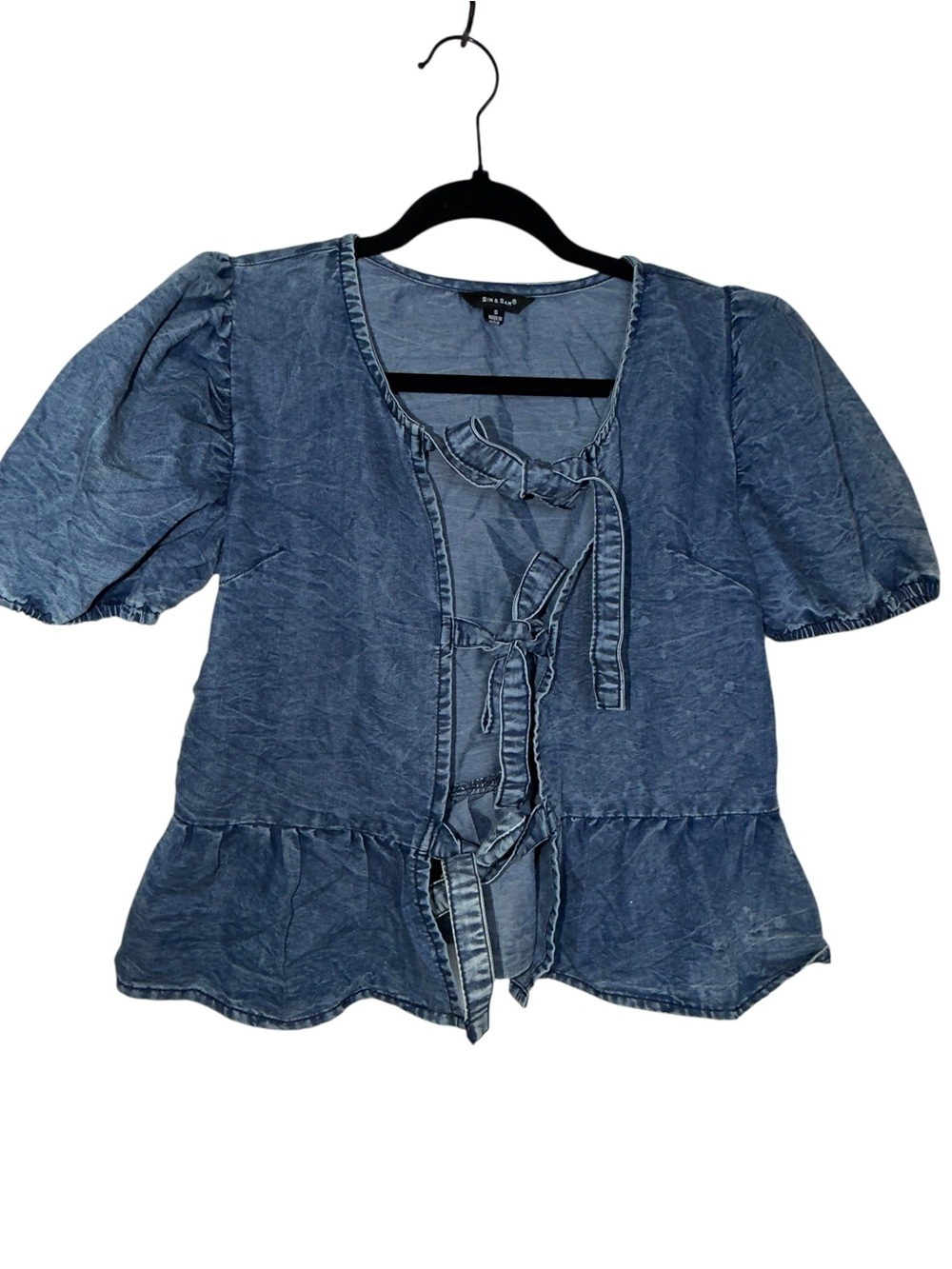 Blue Drawstring Peplum Blouse